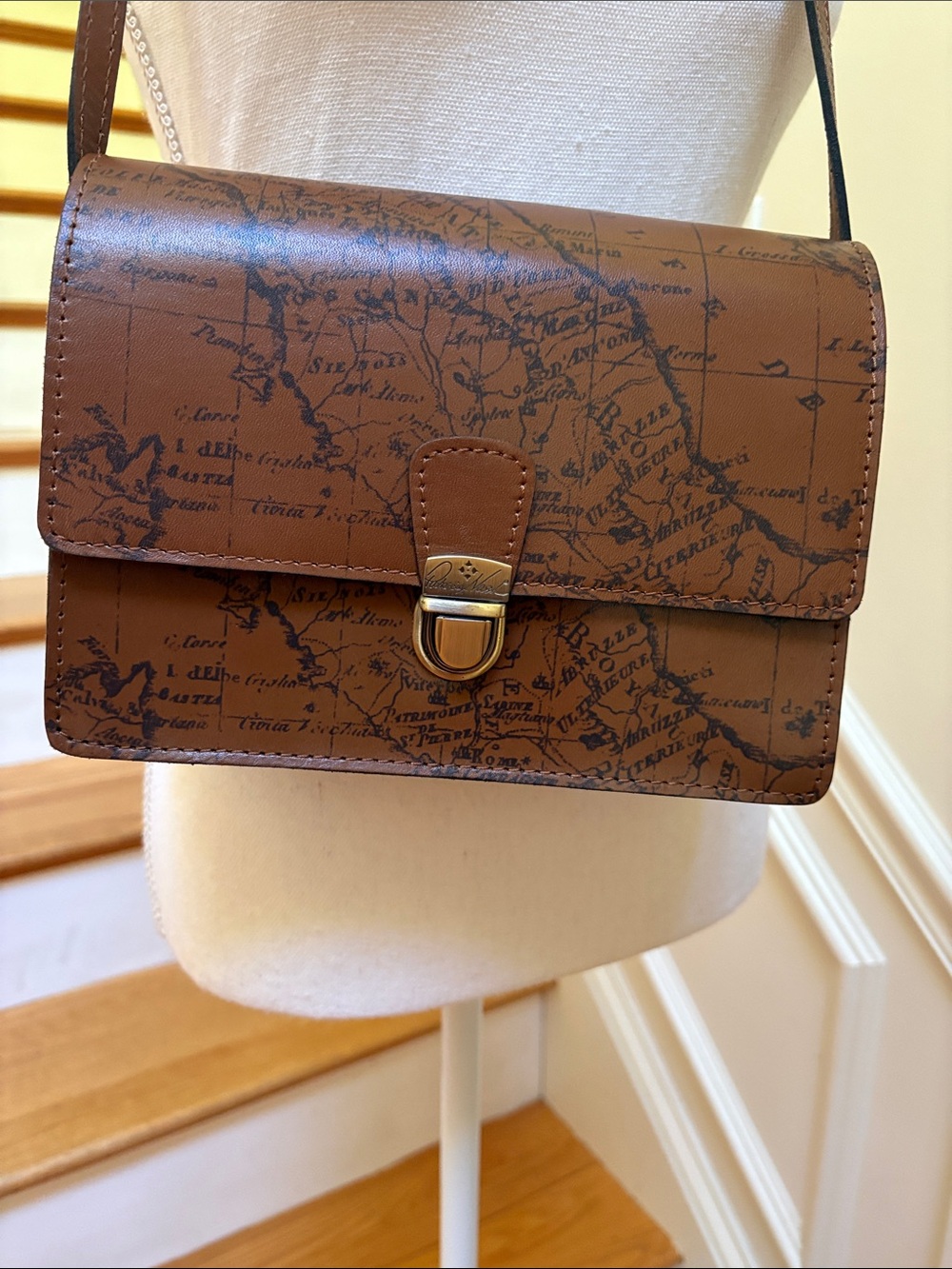Patricia Nash Tan Brown Map-Print Leather Messenger Crossbody - Picture 3 of 8